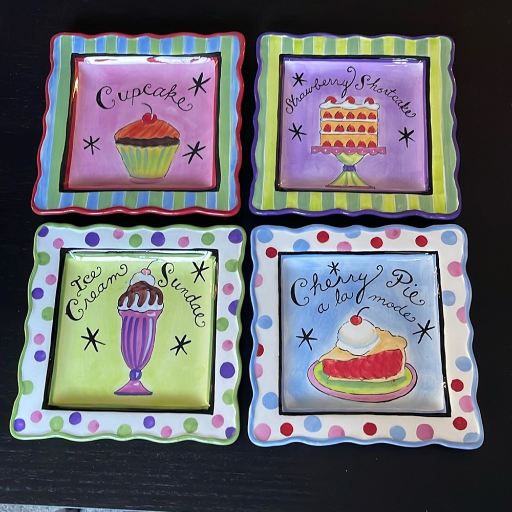 Certified International Red Green Color 8 1/2” Dessert Plates Jennifer Brinkley